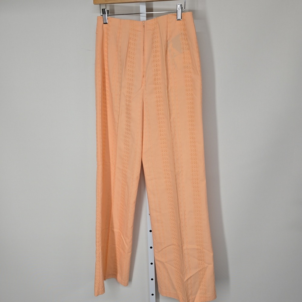 Vintage Wendy Winter Apricot Coral Textured High Waist Wide Leg Pants Size 12 - Picture 3 of 10